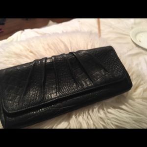 Brand New Lauren merkin black croc skin clutch